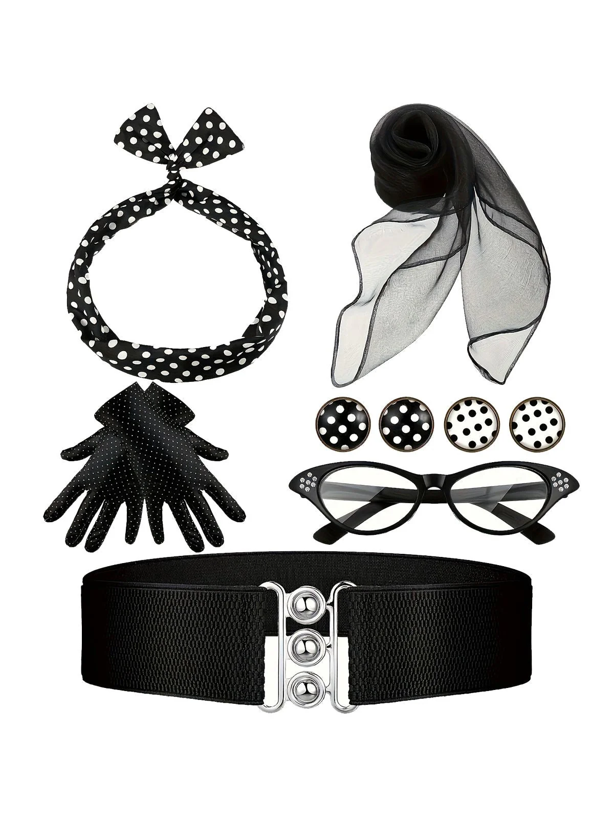 1950s Bow Polka Dot Swing Dress With Accessories Set - Image 3