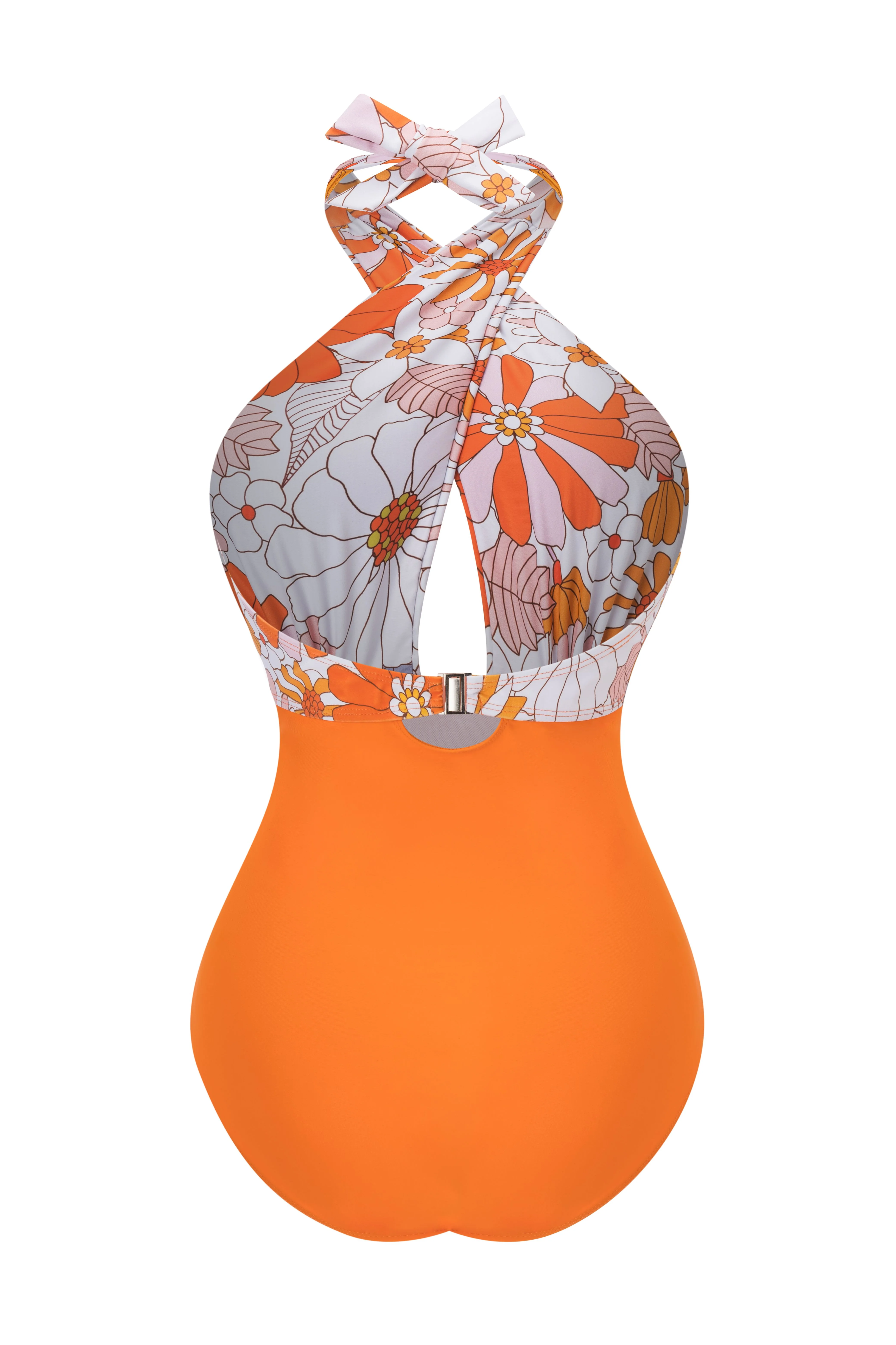 1950s Bow Tie Floral Cross Straps Swimsuit - Image 9