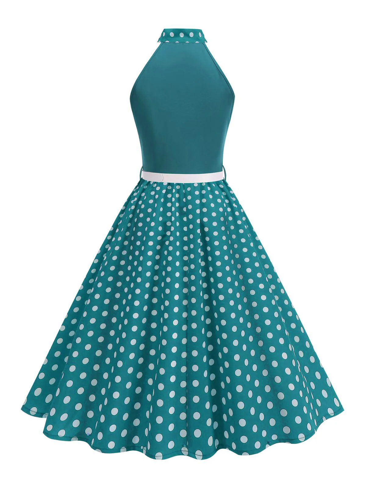 1950s Bow Tie Neck Polka Dot Belted Dress - Image 12