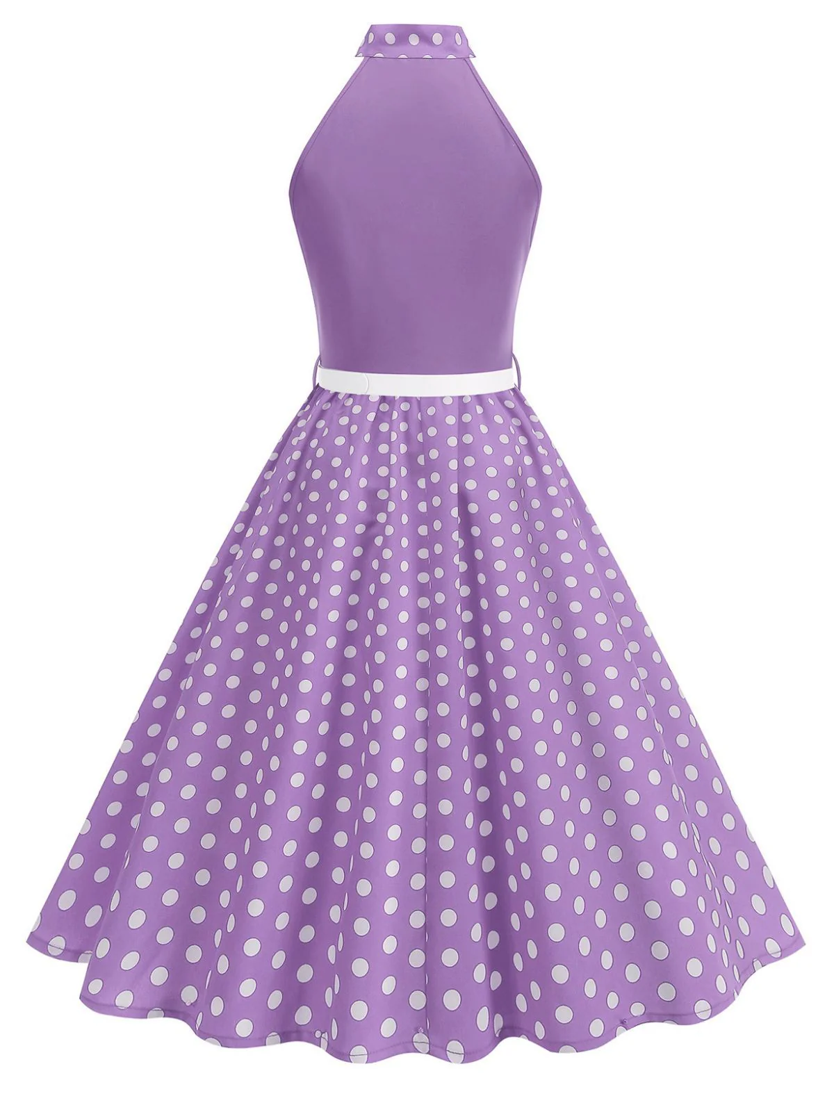 1950s Bow Tie Neck Polka Dot Belted Dress - Image 15