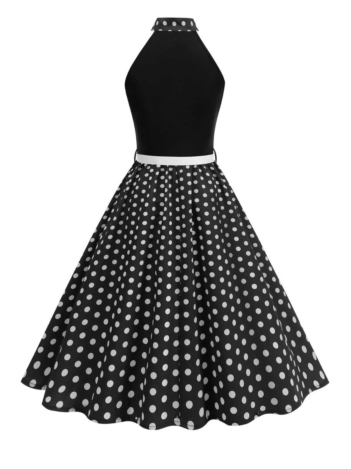 1950s Bow Tie Neck Polka Dot Belted Dress - Image 18