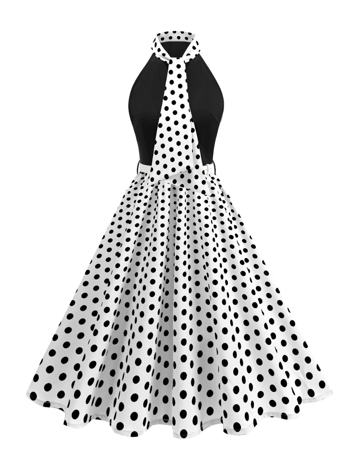 1950s Bow Tie Neck Polka Dot Belted Dress - Image 20