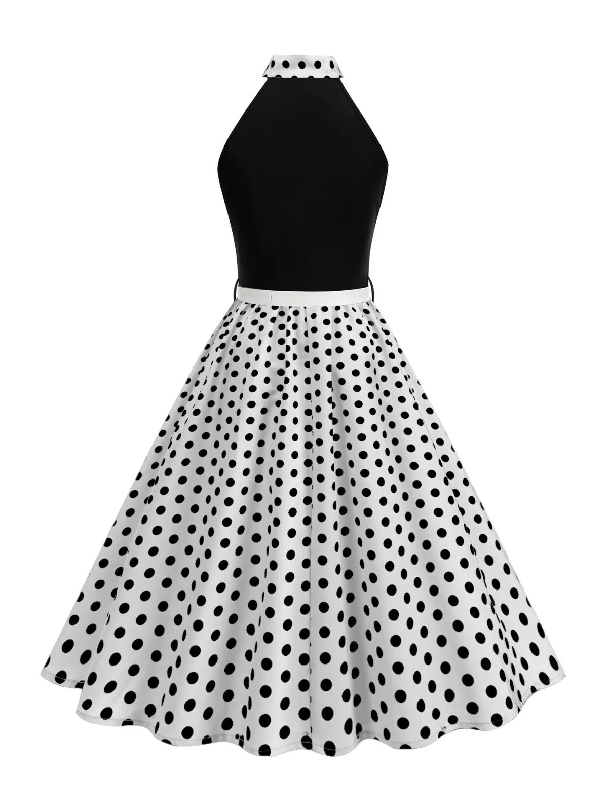 1950s Bow Tie Neck Polka Dot Belted Dress - Image 22
