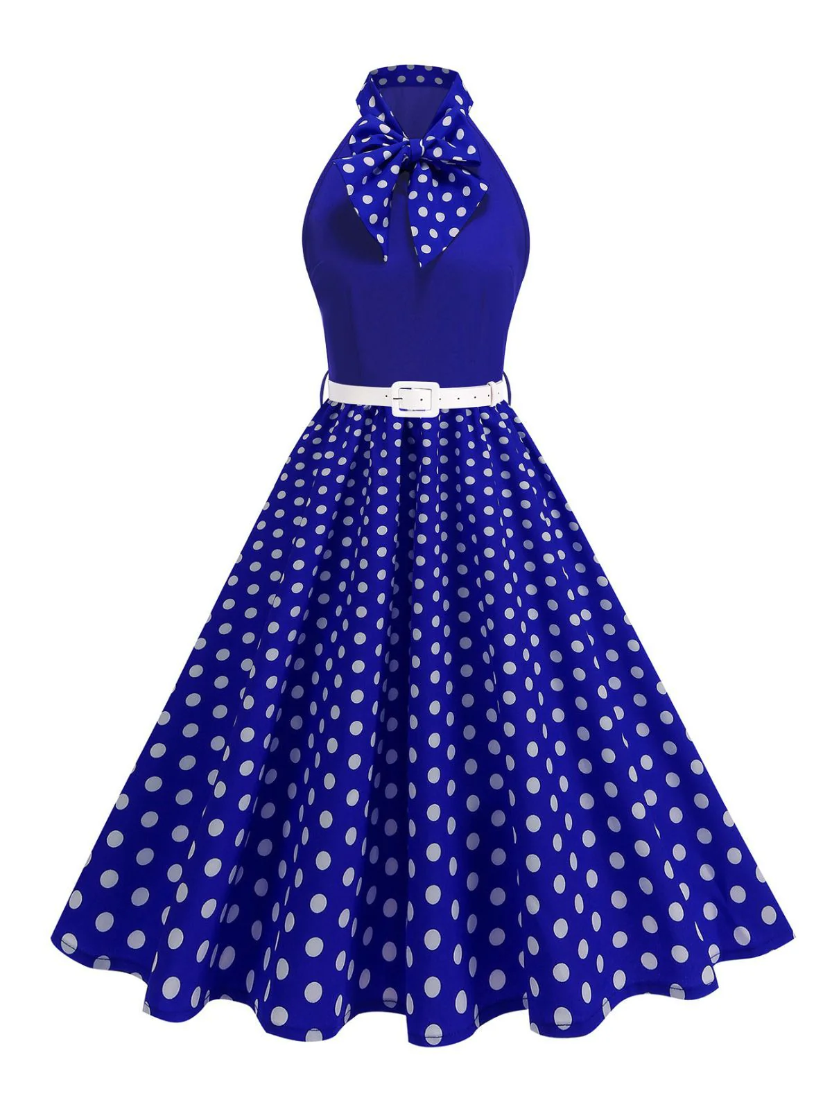 1950s Bow Tie Neck Polka Dot Belted Dress - Image 23