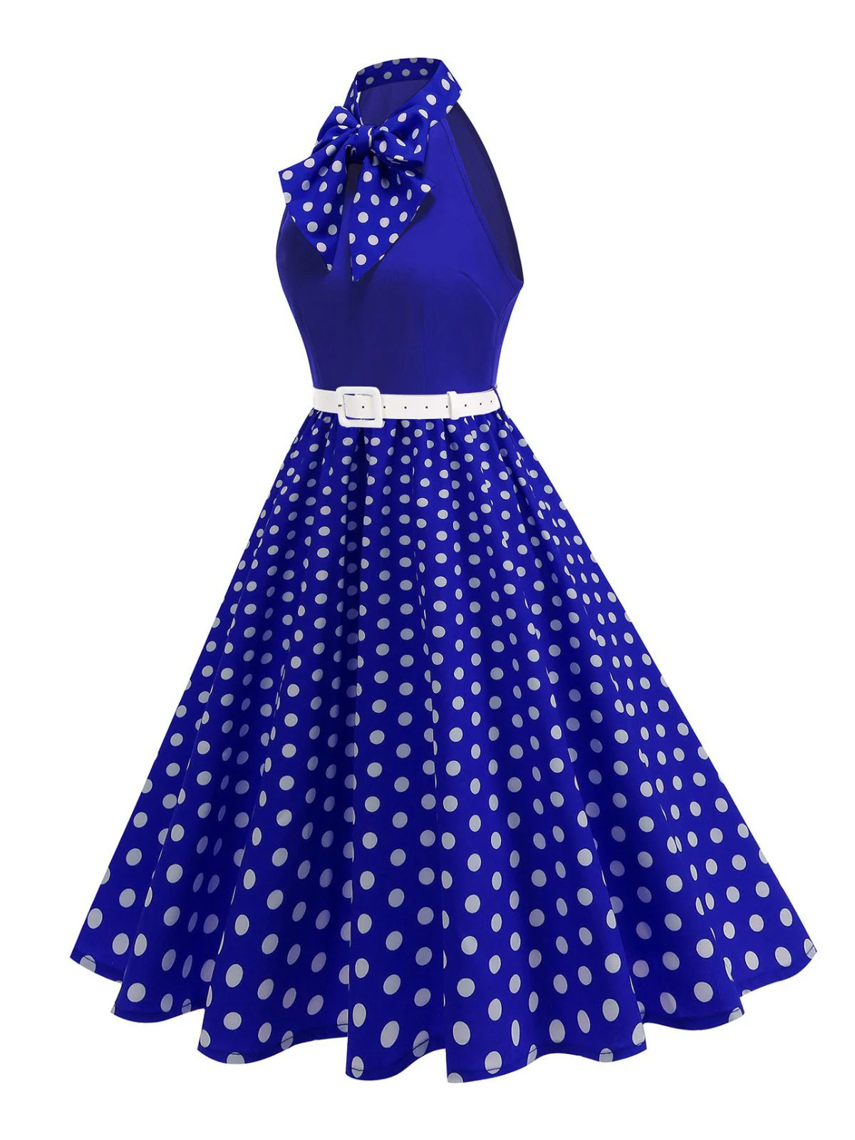 1950s Bow Tie Neck Polka Dot Belted Dress - Image 24