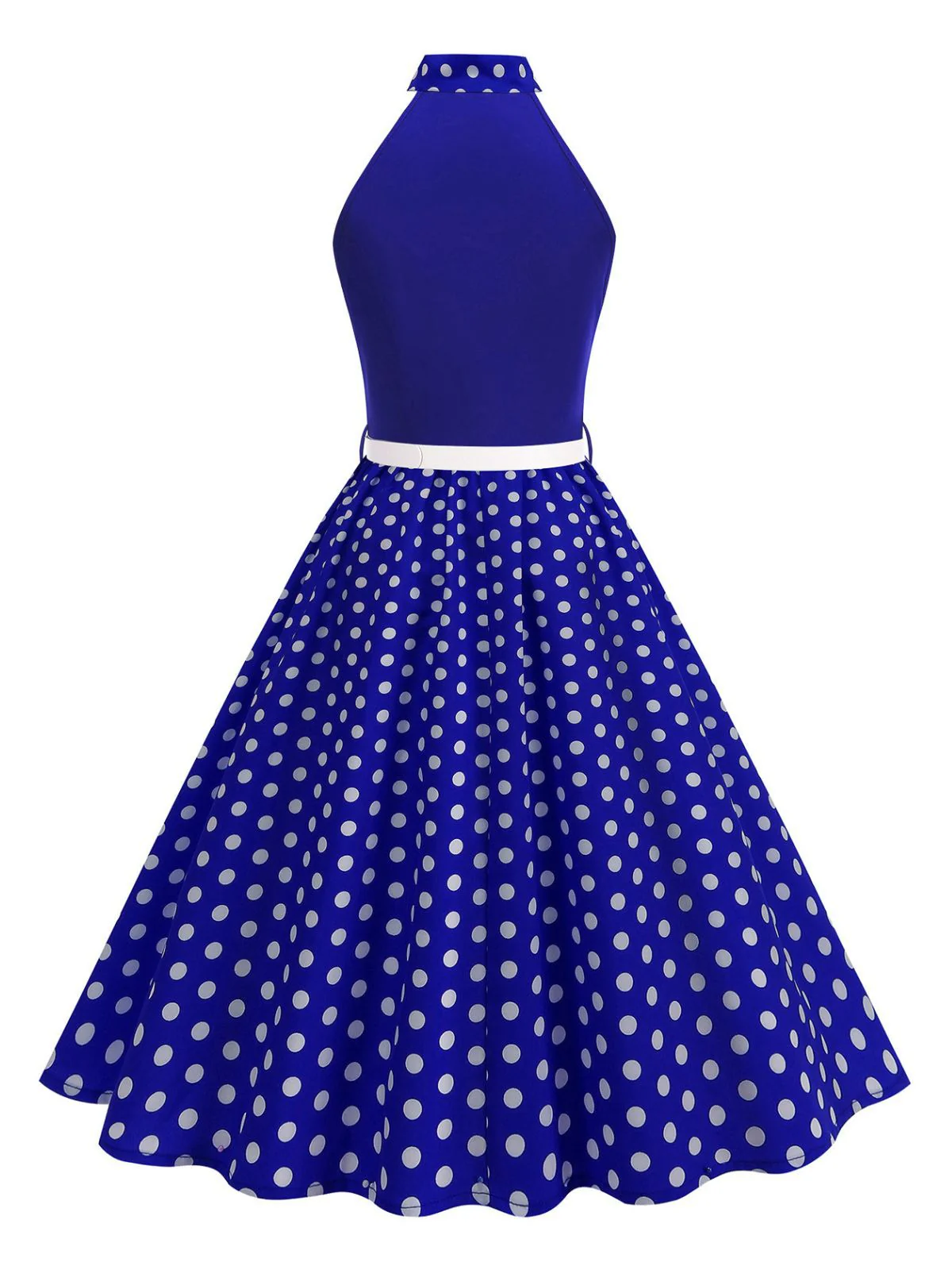 1950s Bow Tie Neck Polka Dot Belted Dress - Image 25