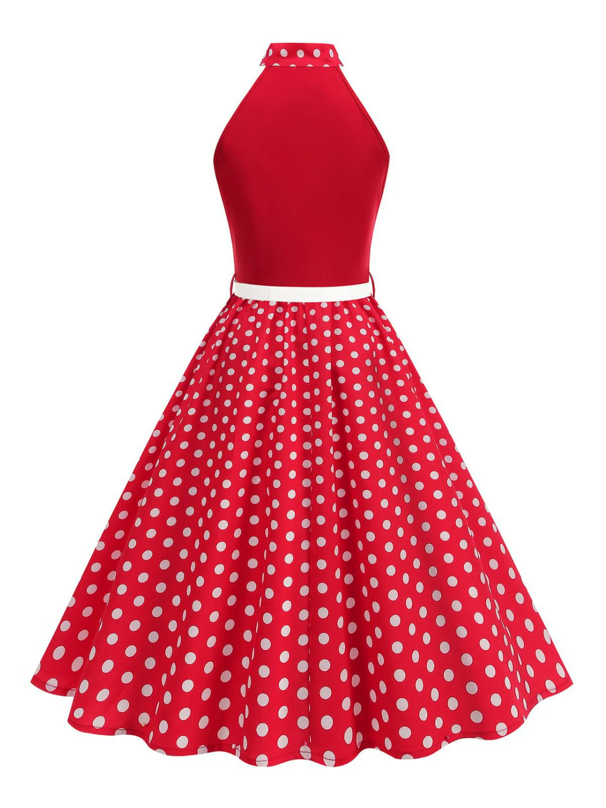 1950s Bow Tie Neck Polka Dot Belted Dress - Image 5