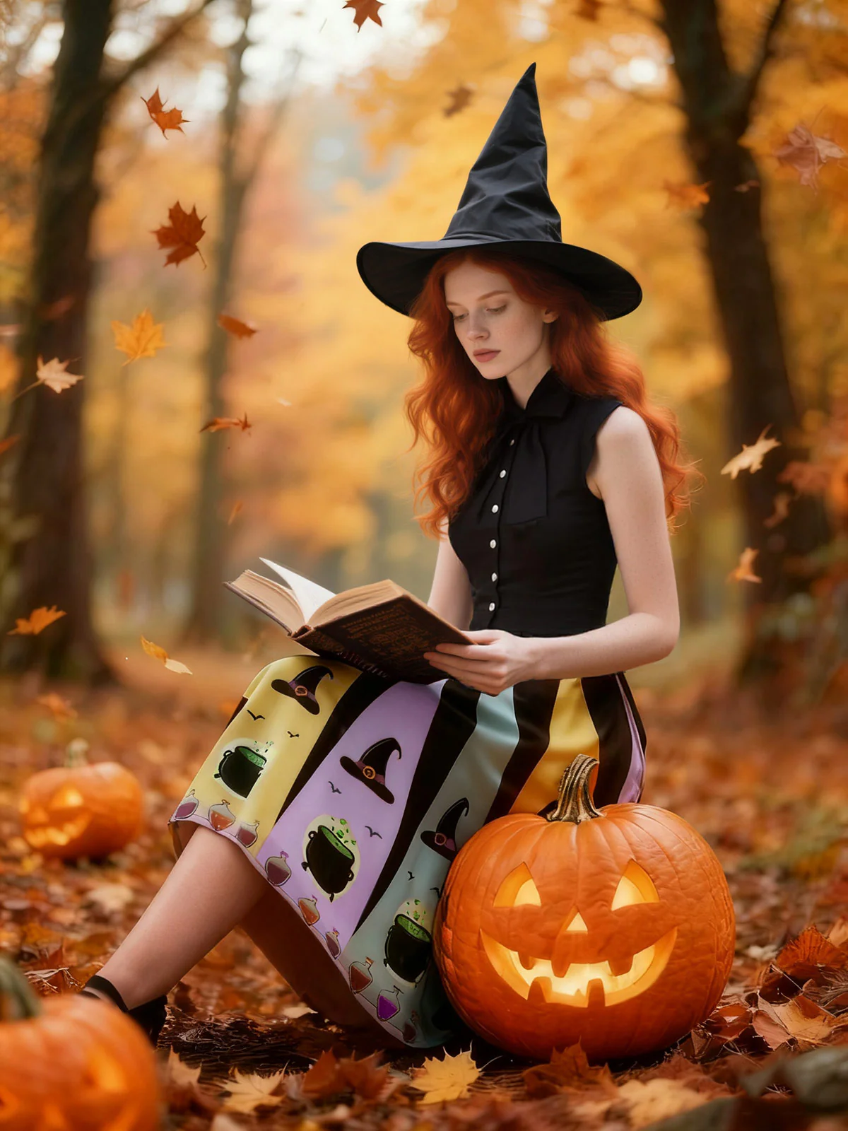 1950s Bowknot Halloween Witch Hat Potion Swing Dress - Image 3