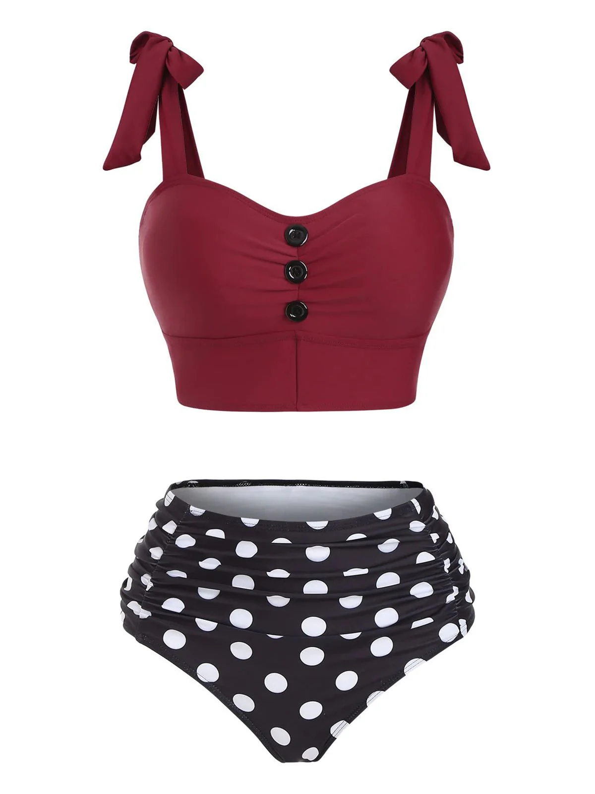 1950s Bowknot Spaghetti Strap Button Bikini - Image 3