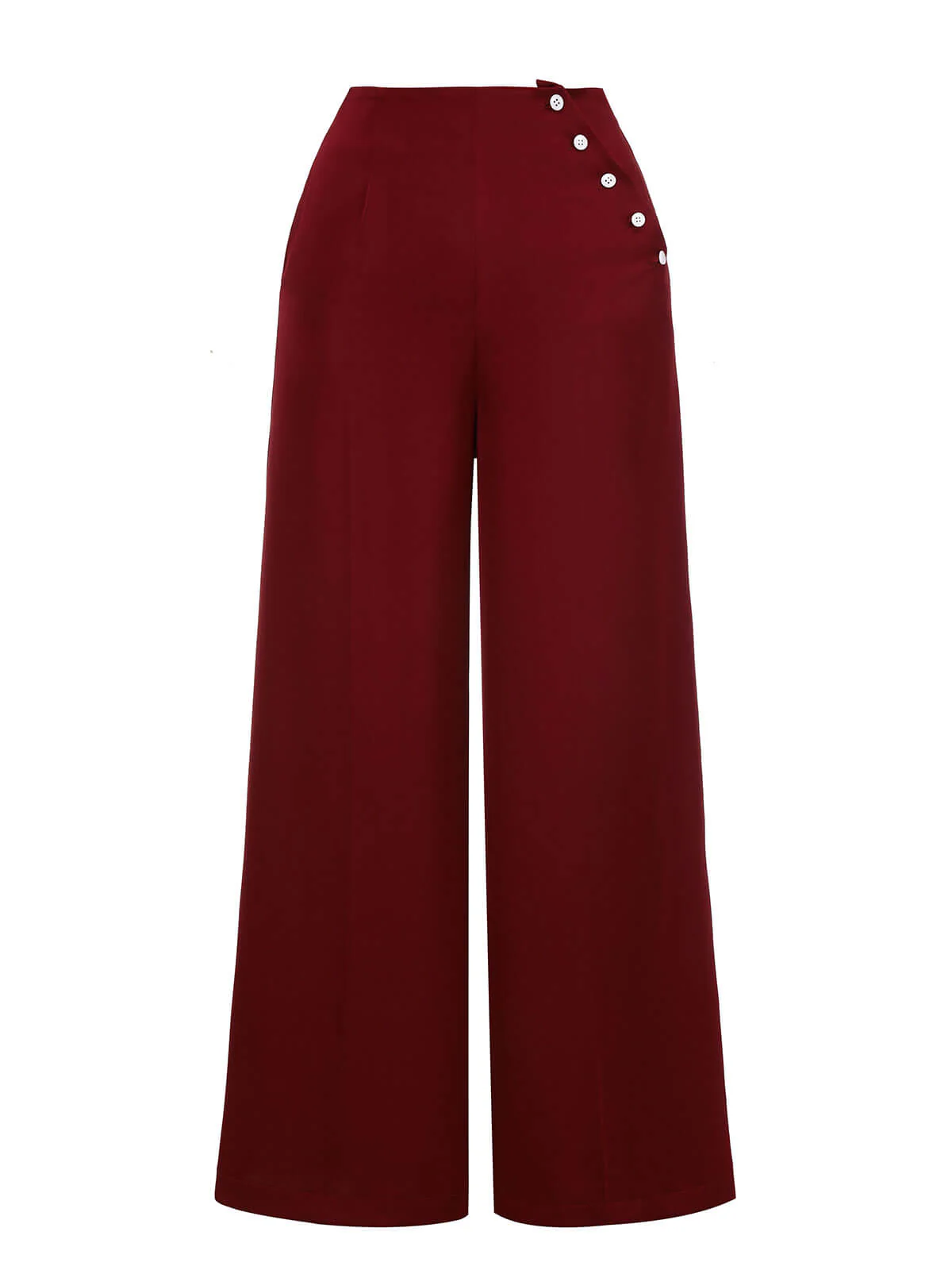 Red 1950s Burgundy Button Wide leg Pants - Image 2