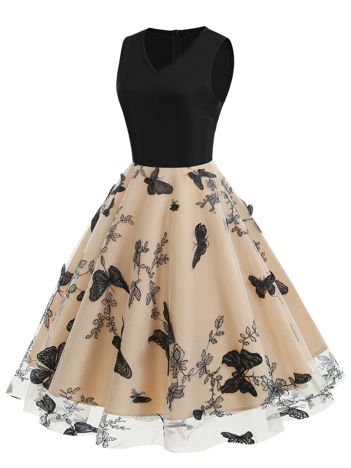 1950s Butterfly Embroidered Mesh Patchwork Dress - Image 2