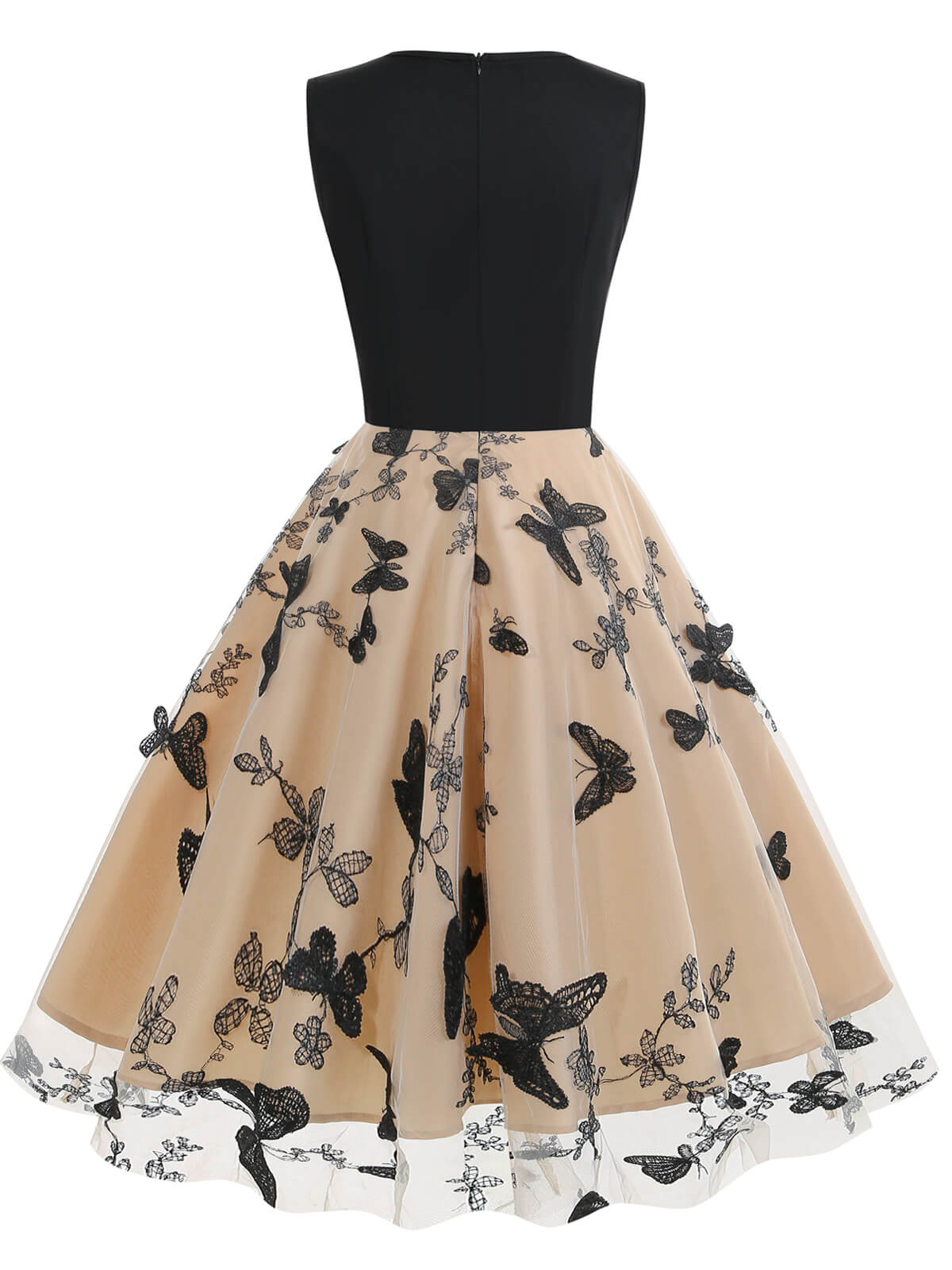 1950s Butterfly Embroidered Mesh Patchwork Dress - Image 3