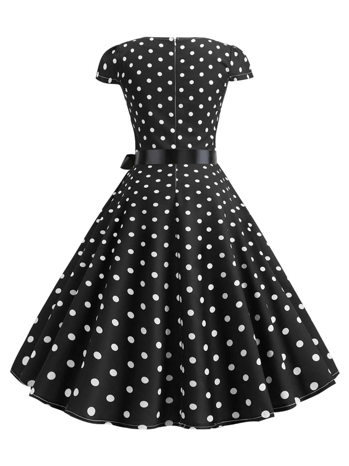 1950s Cap Sleeve Polka Dot Belted Dress - Image 2
