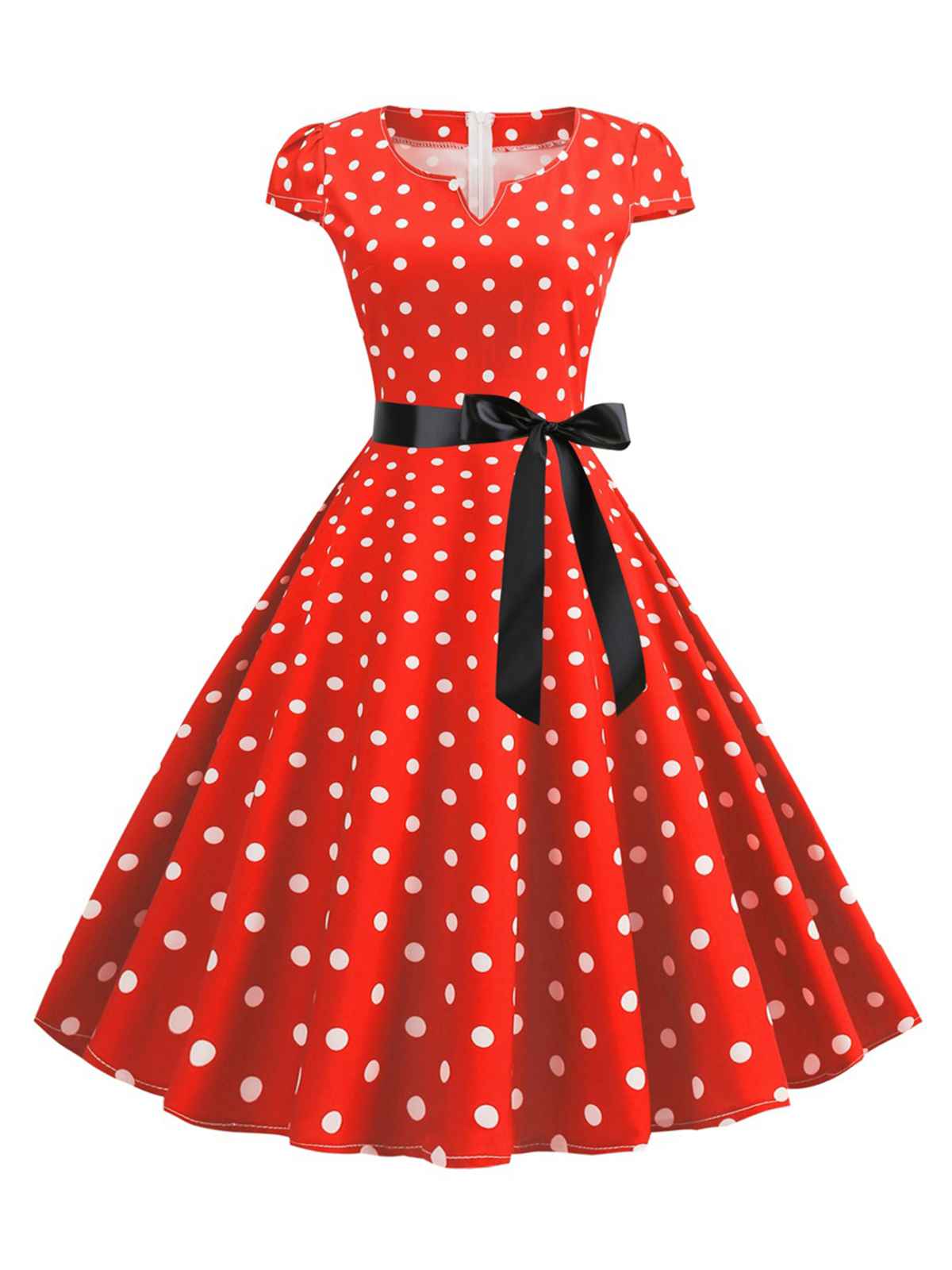 1950s Cap Sleeve Polka Dot Belted Dress - Image 3