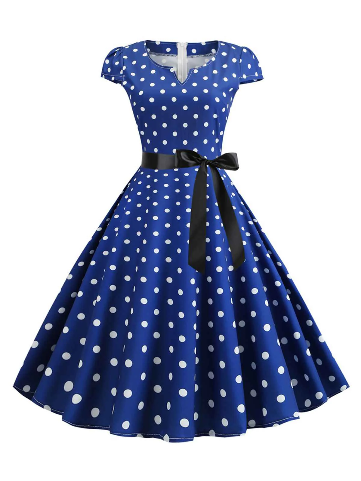 1950s Cap Sleeve Polka Dot Belted Dress - Image 4