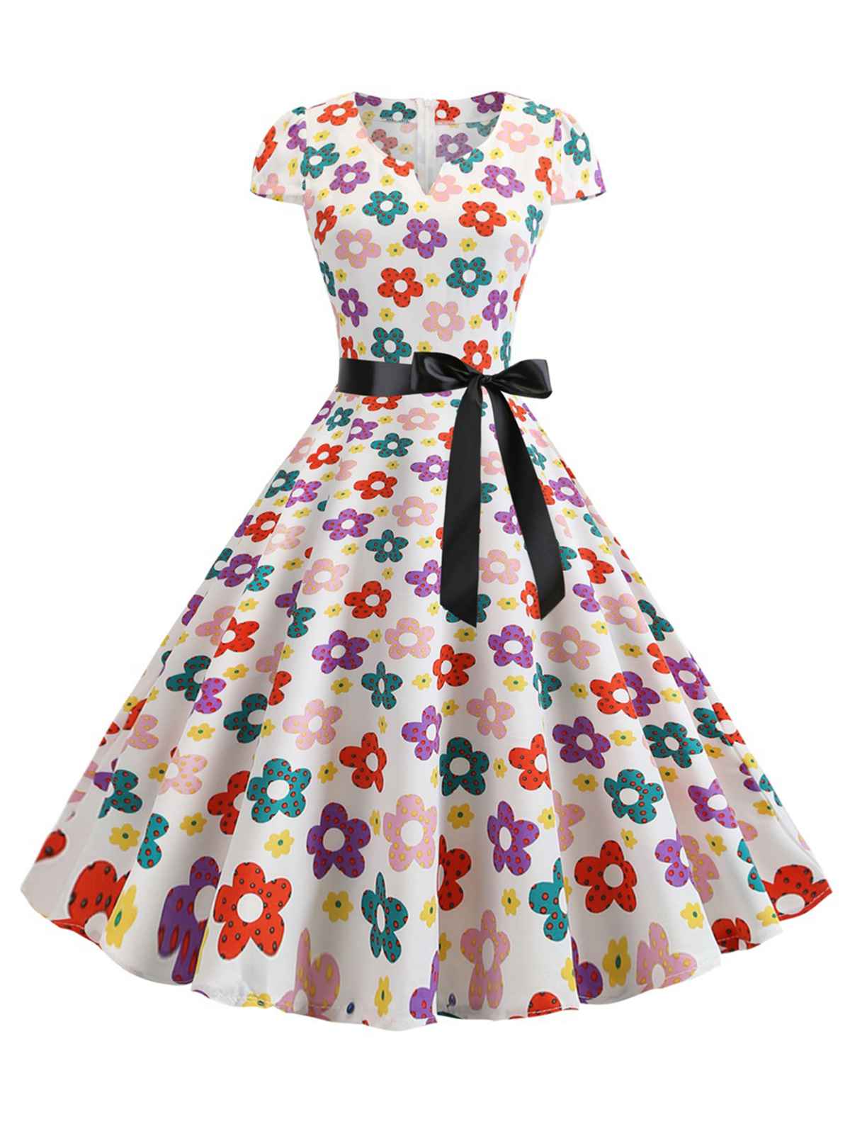 1950s Cap Sleeve Polka Dot Belted Dress - Image 5