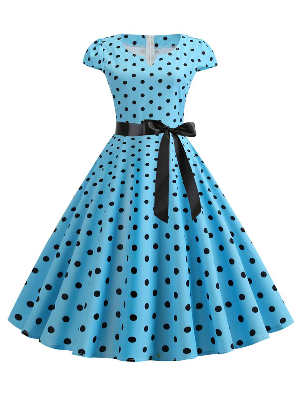 1950s Cap Sleeve Polka Dot Belted Dress - Image 6