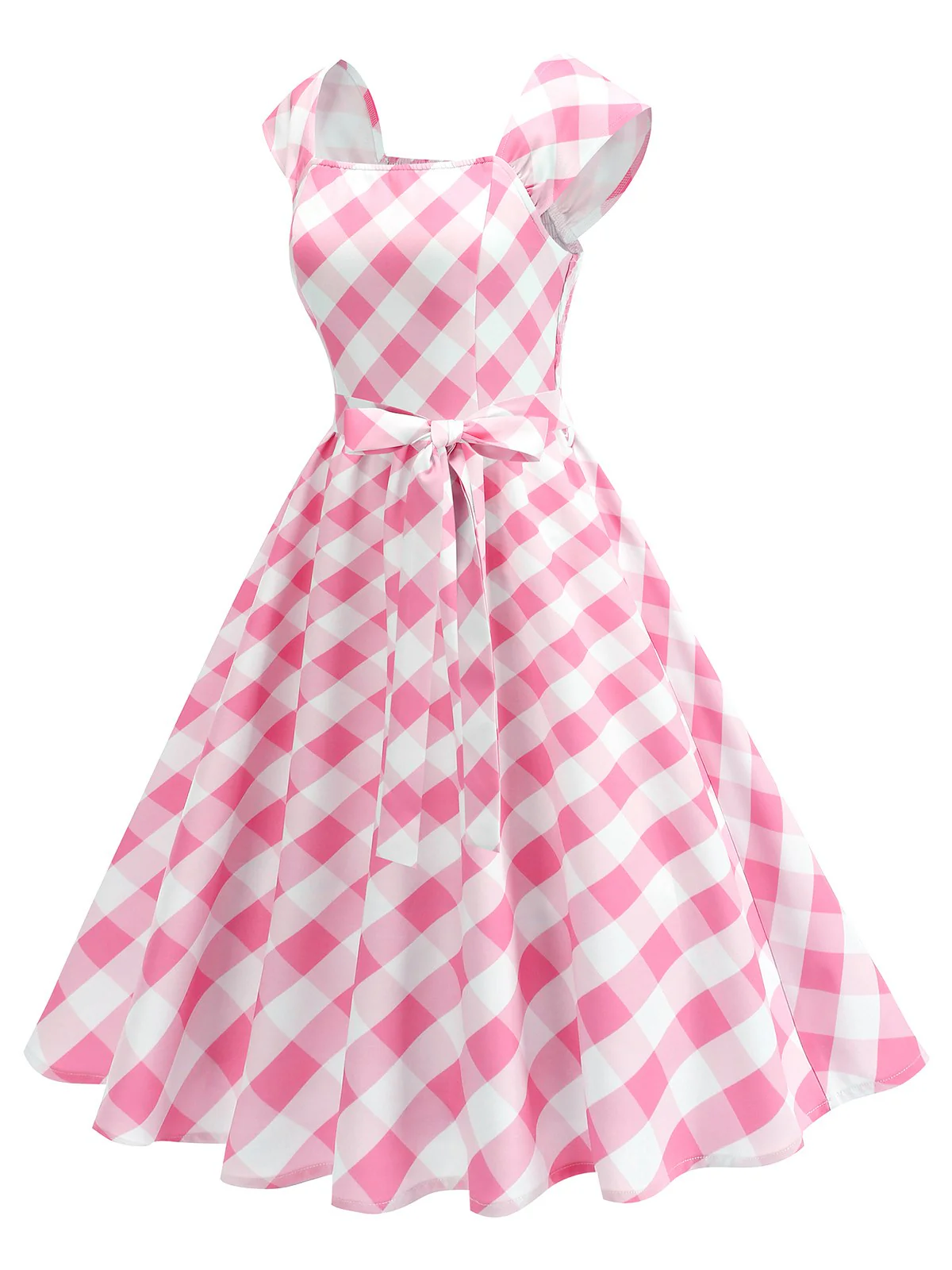 1950s Cap Sleeves Argyle Plaid Swing Dress - Image 2