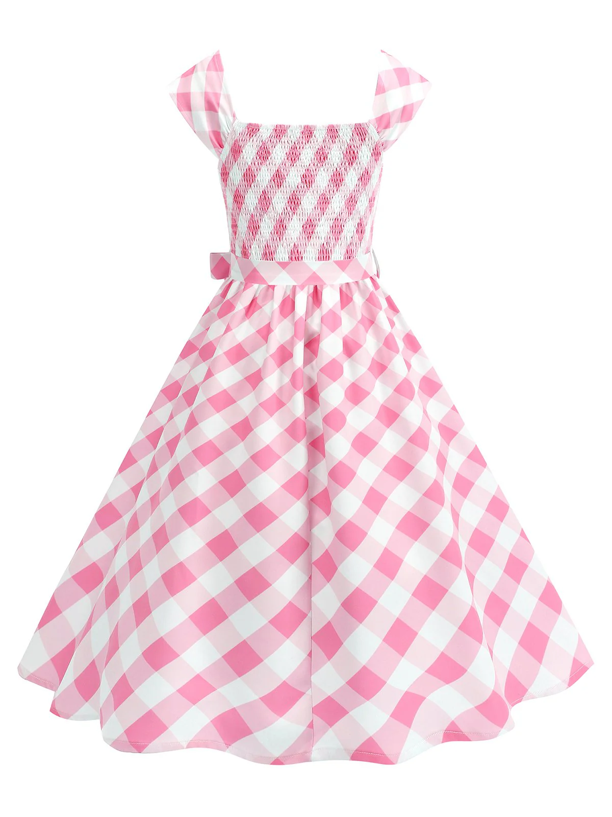 1950s Cap Sleeves Argyle Plaid Swing Dress - Image 3