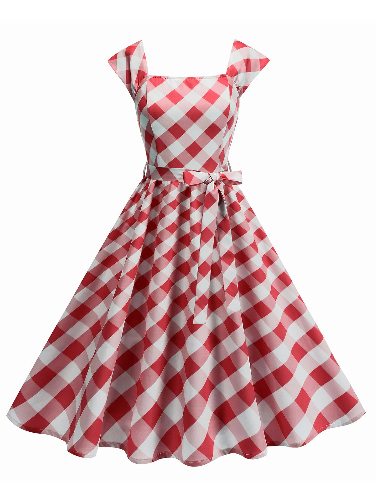 1950s Cap Sleeves Argyle Plaid Swing Dress - Image 4