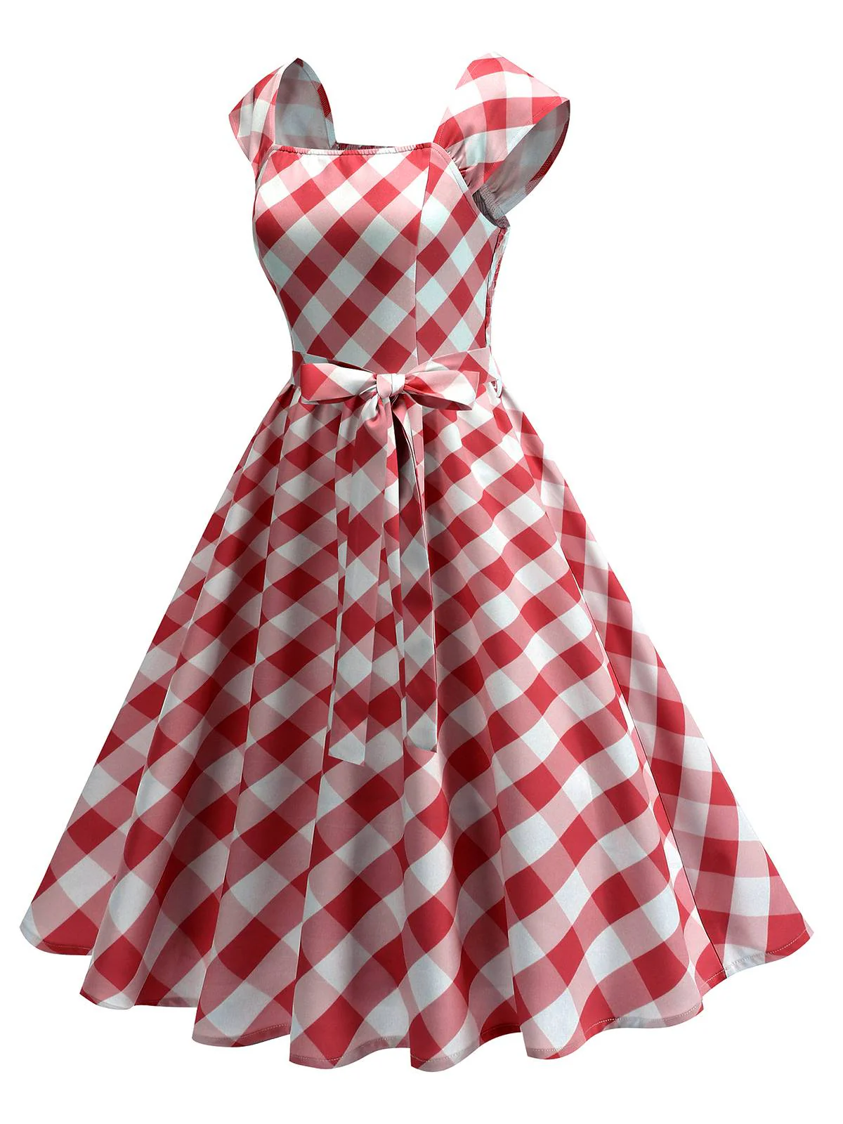 1950s Cap Sleeves Argyle Plaid Swing Dress - Image 5