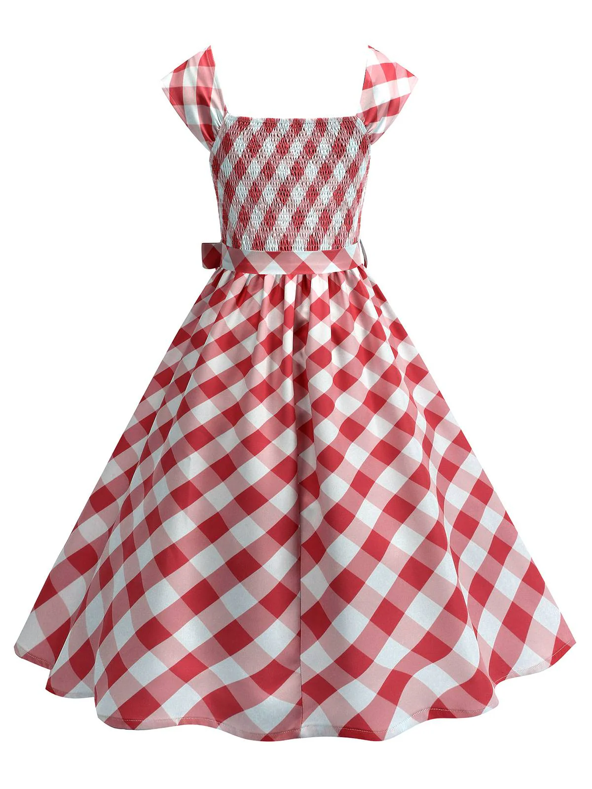 1950s Cap Sleeves Argyle Plaid Swing Dress - Image 6