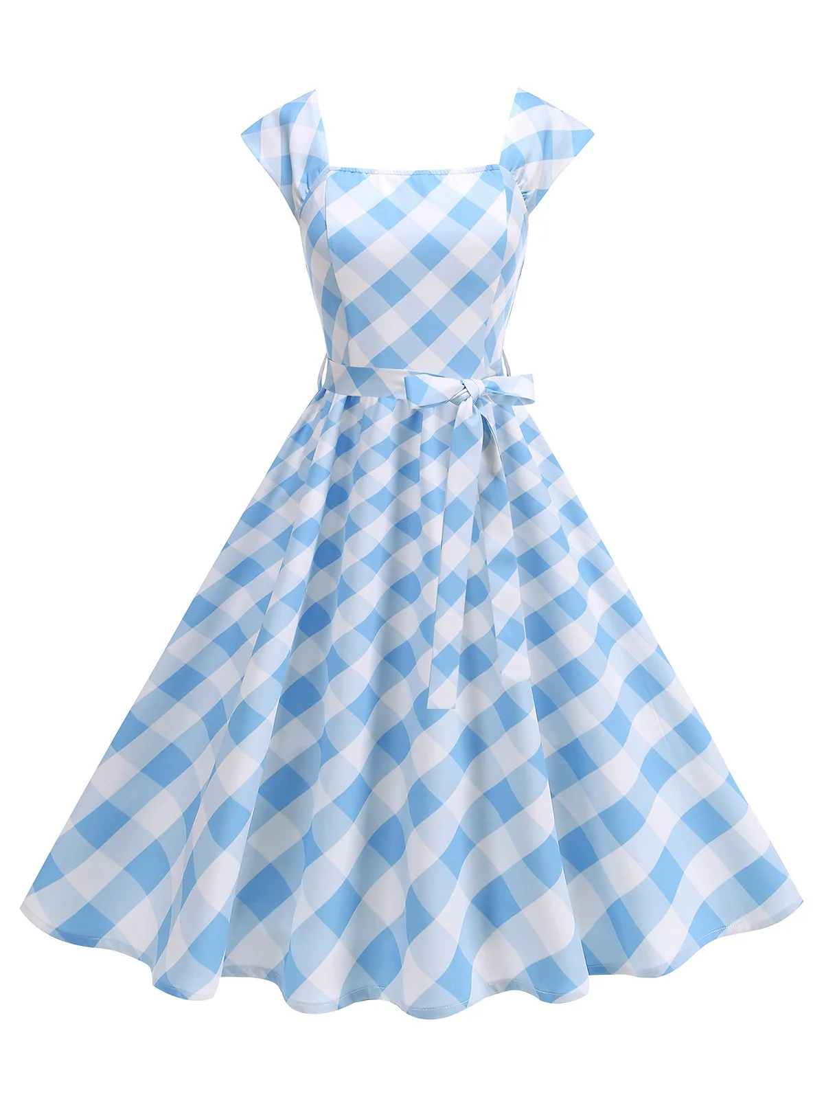 1950s Cap Sleeves Argyle Plaid Swing Dress - Image 7