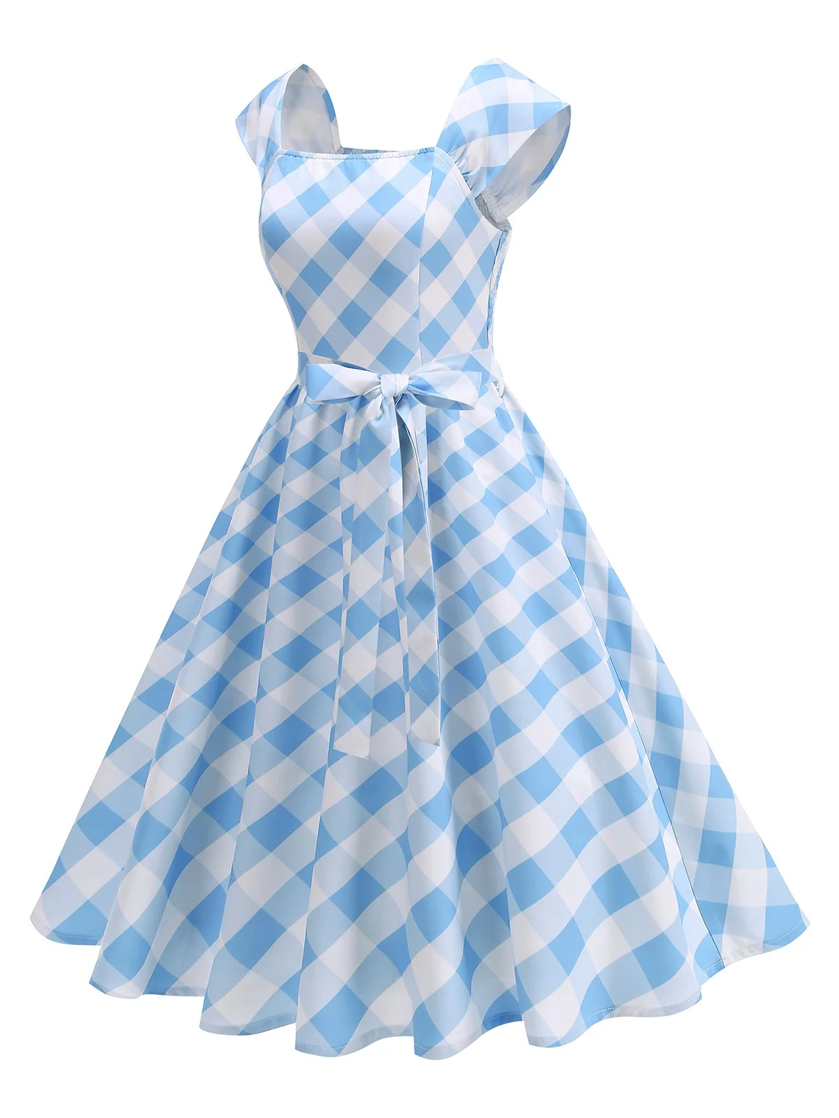 1950s Cap Sleeves Argyle Plaid Swing Dress - Image 8