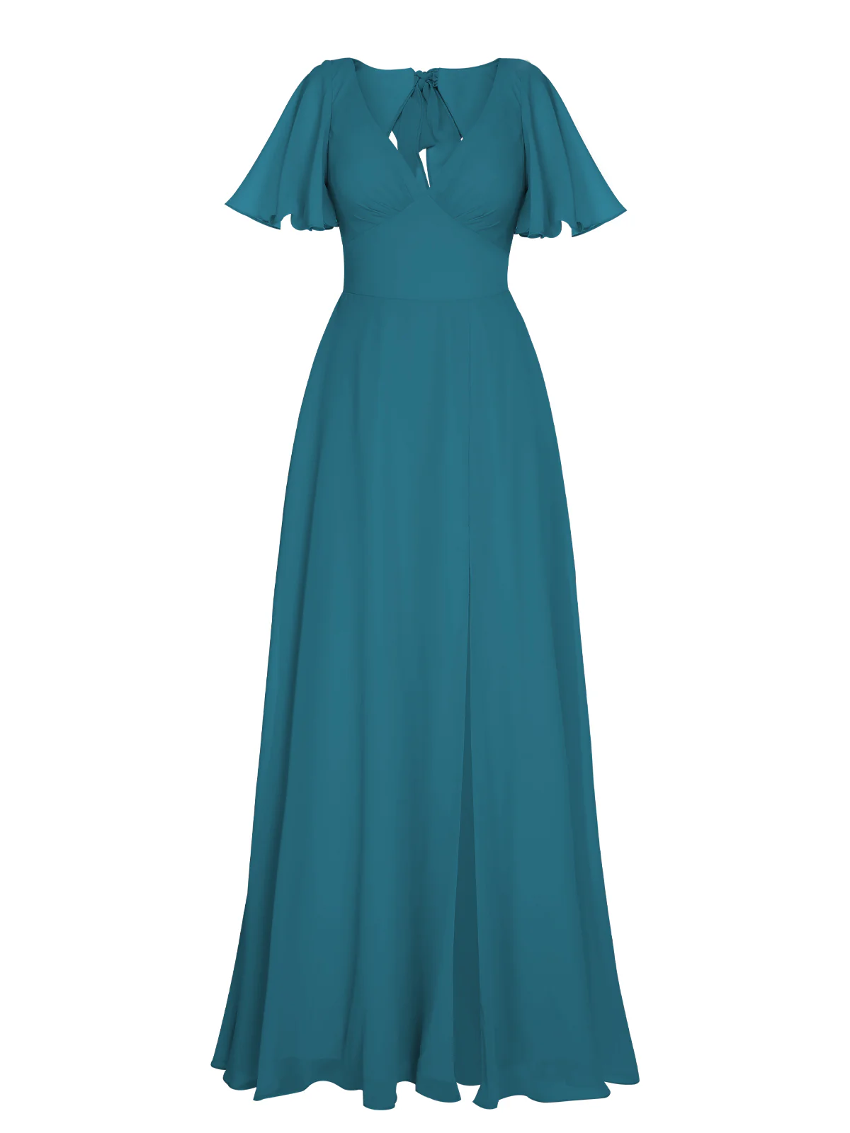 1950s Chiffon V-Neck Solid Vintage Dress - Image 11