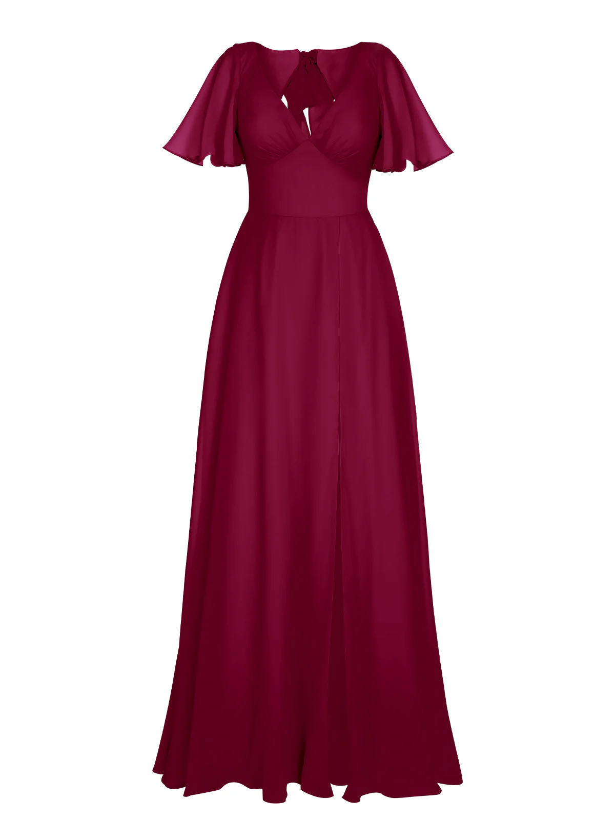 1950s Chiffon V-Neck Solid Vintage Dress - Image 3