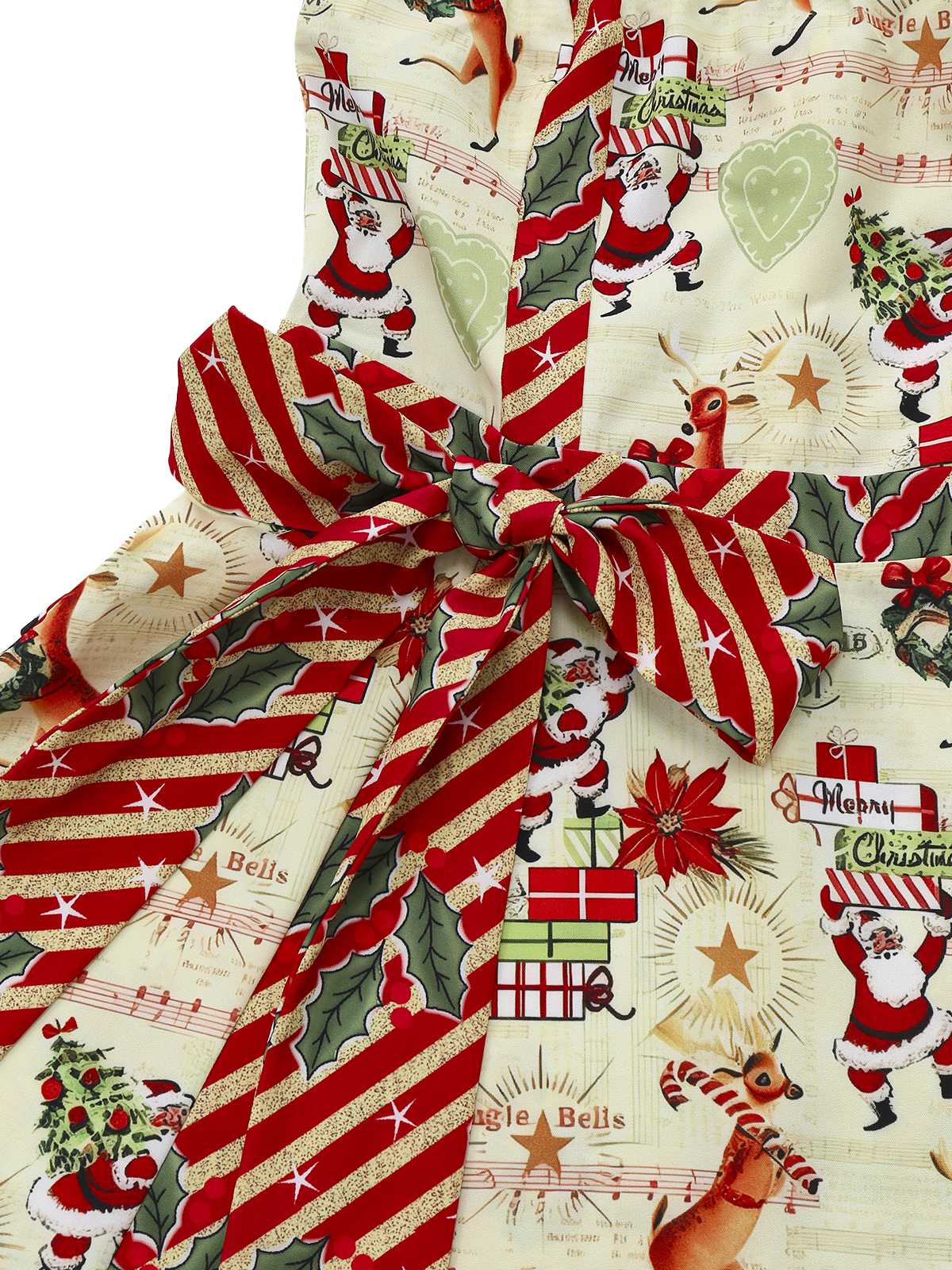 1950s Christmas Candy Cane Santa Bow Strapless Dress - Image 8