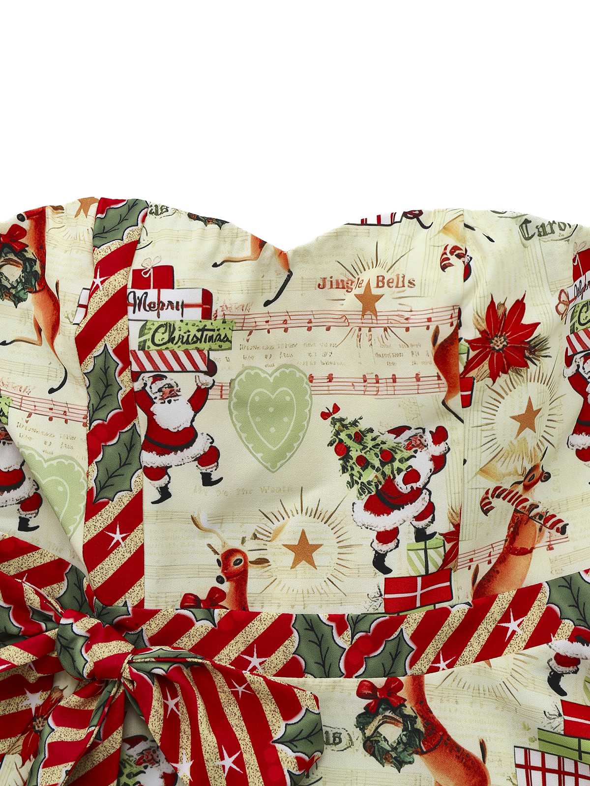 1950s Christmas Candy Cane Santa Bow Strapless Dress - Image 9