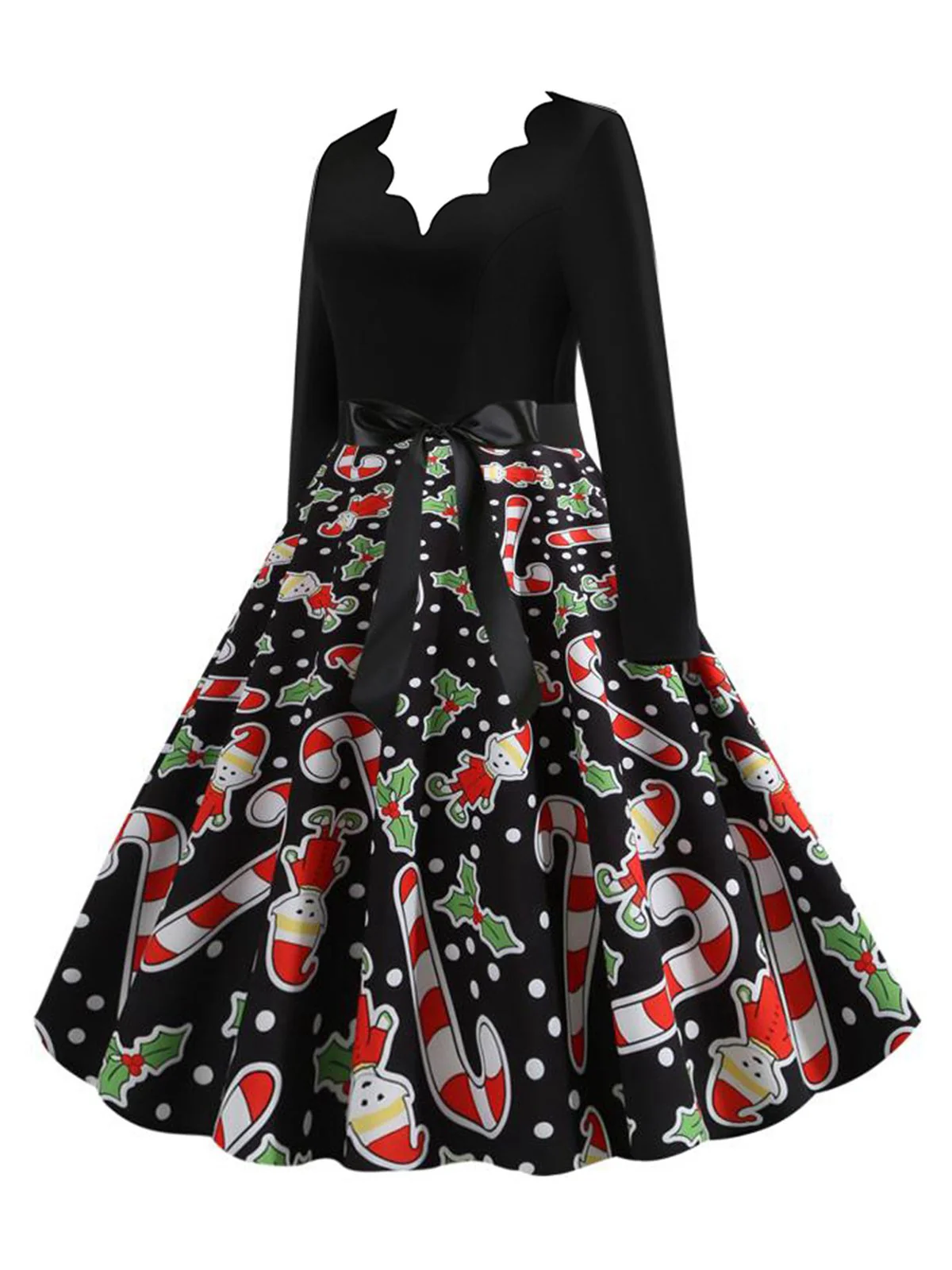 1950s Christmas Candy Canes Swing Dress - Image 2