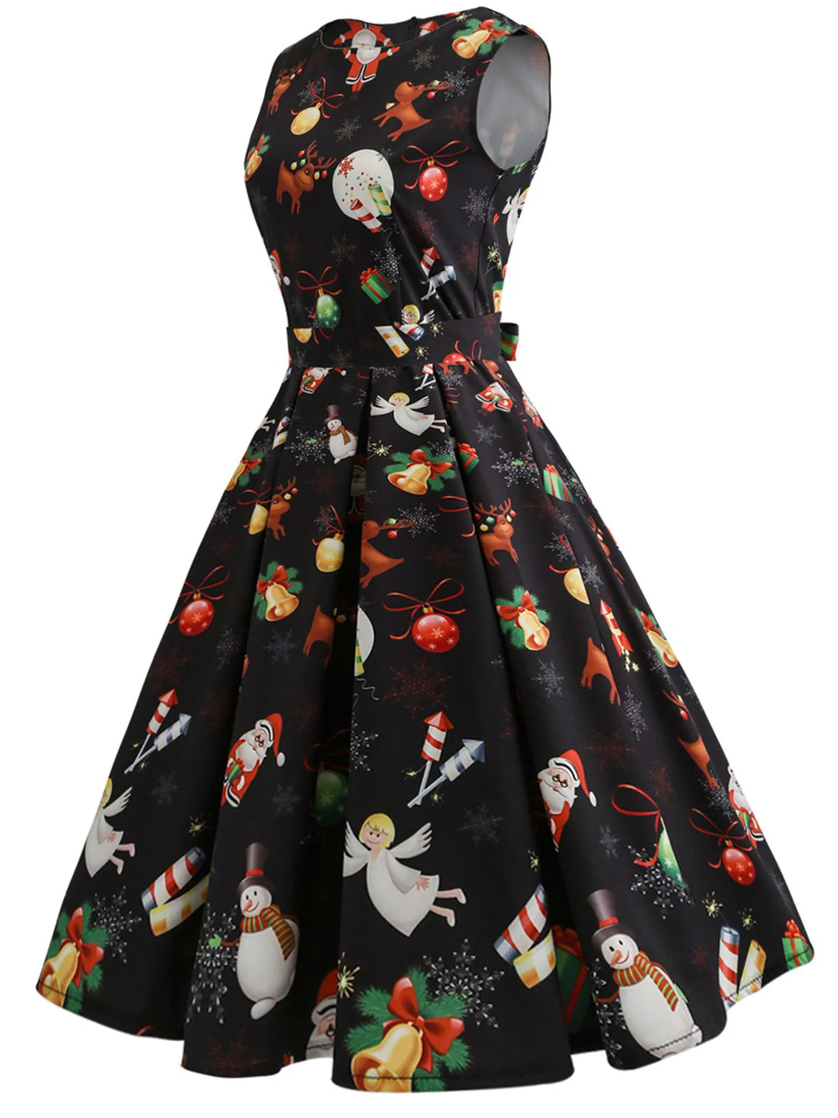 1950s Christmas Crew Neck Collar Patchwork Dress - Image 2