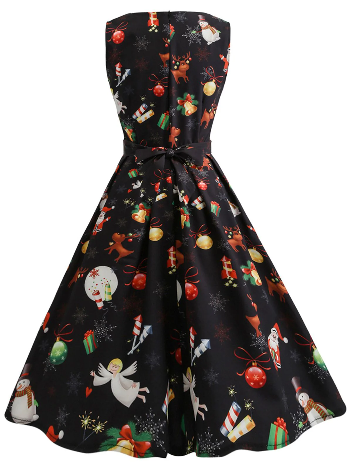 1950s Christmas Crew Neck Collar Patchwork Dress - Image 3