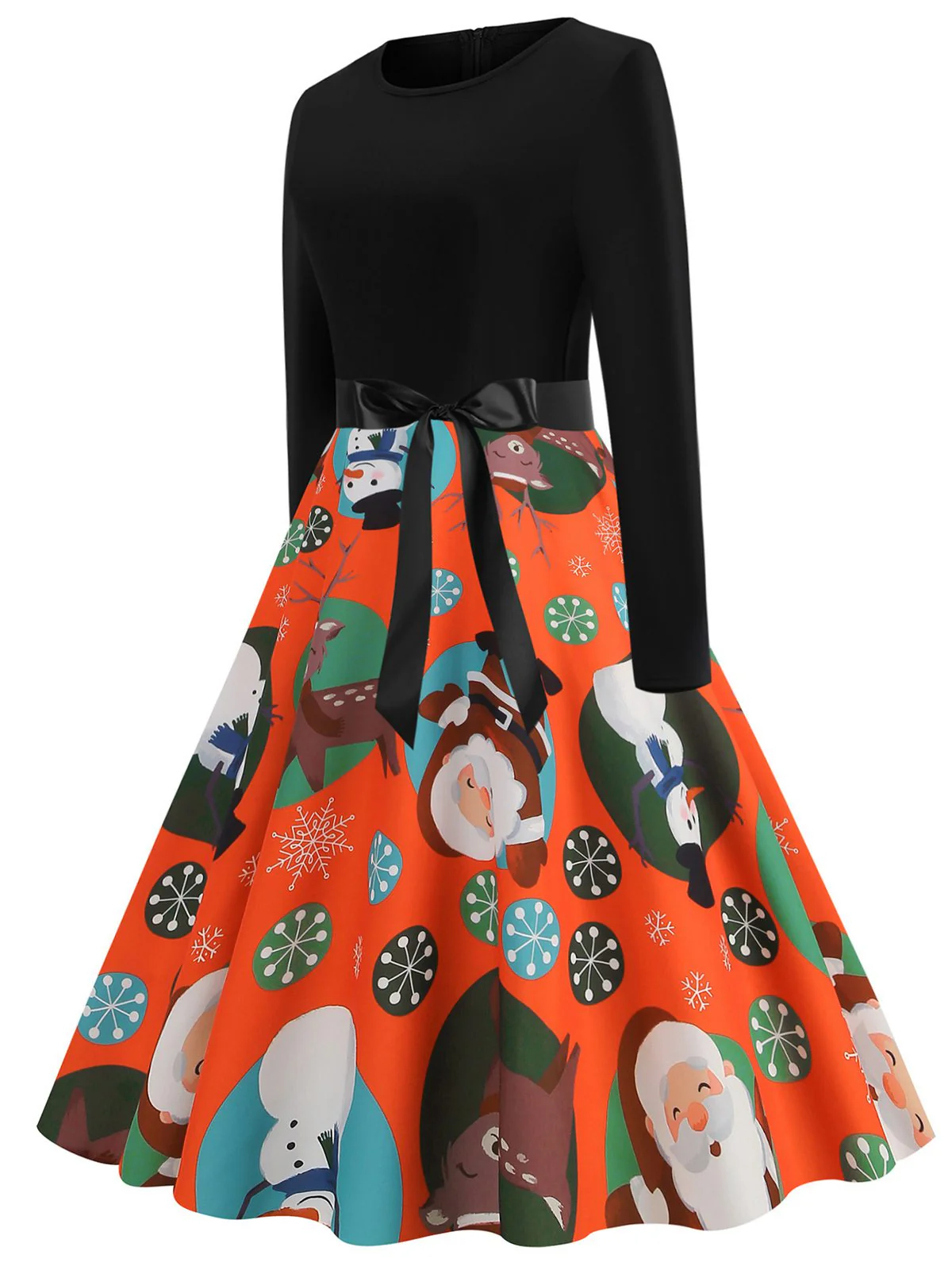 1950s Christmas Crew Neck Patchwork Swing Dress - Image 11