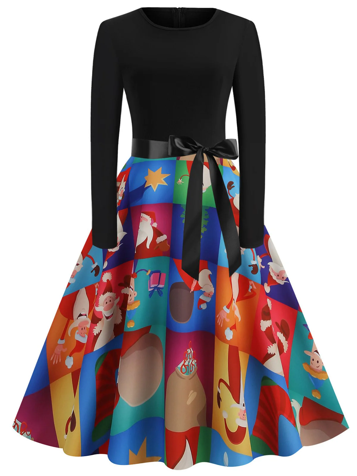 1950s Christmas Crew Neck Patchwork Swing Dress - Image 14