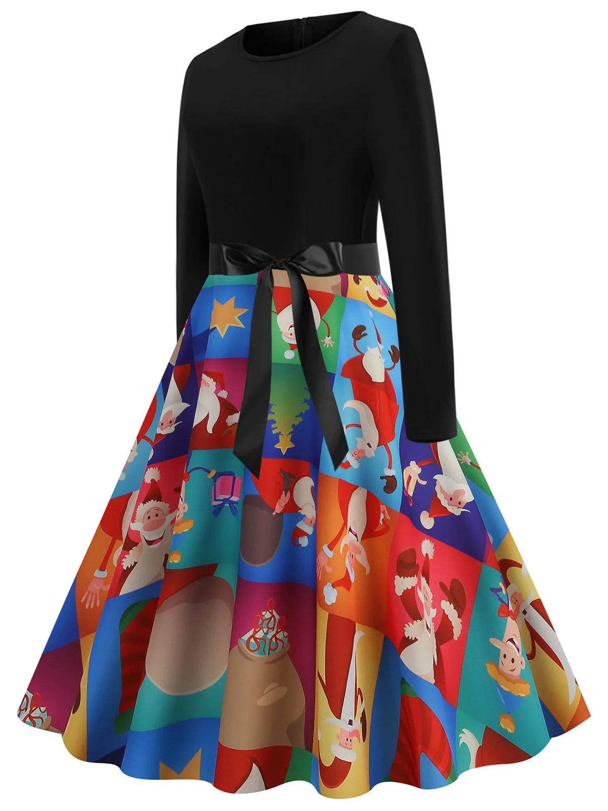 1950s Christmas Crew Neck Patchwork Swing Dress - Image 15