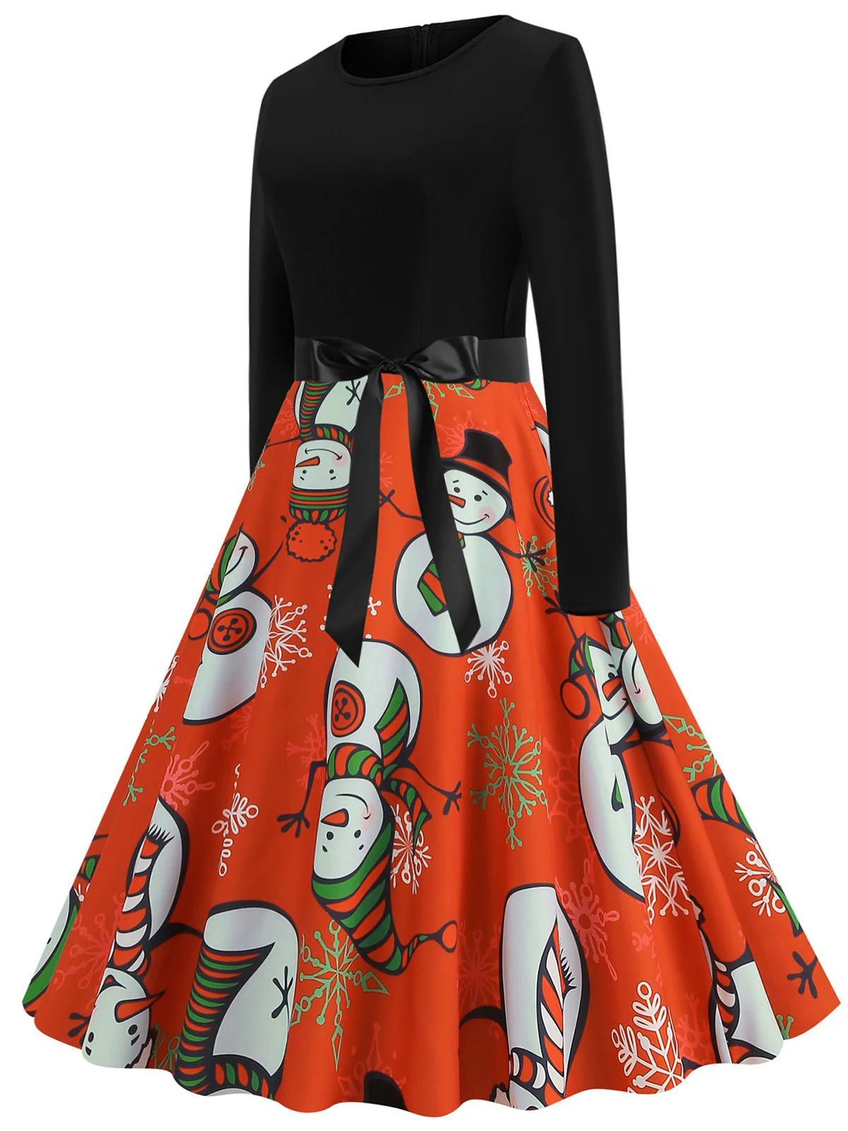 1950s Christmas Crew Neck Patchwork Swing Dress - Image 3