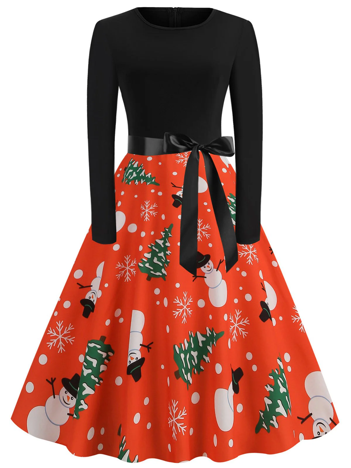 1950s Christmas Crew Neck Patchwork Swing Dress - Image 5