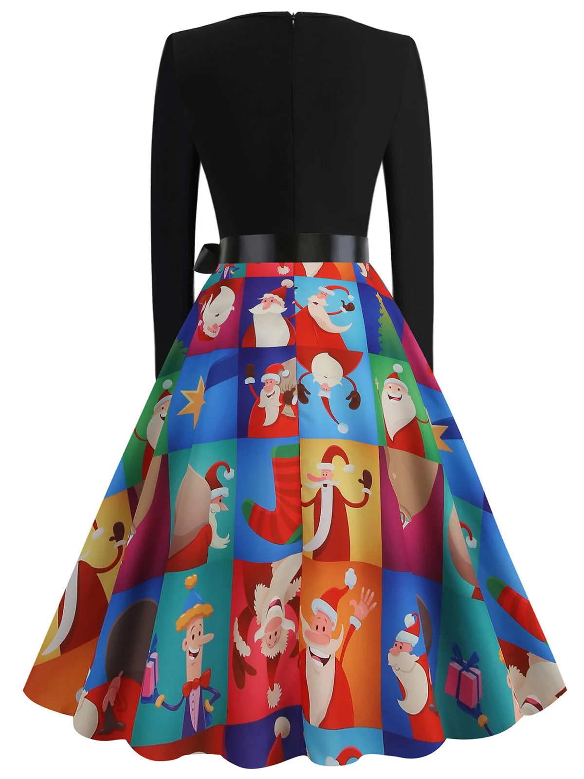 1950s Christmas Crew Neck Patchwork Swing Dress - Image 6