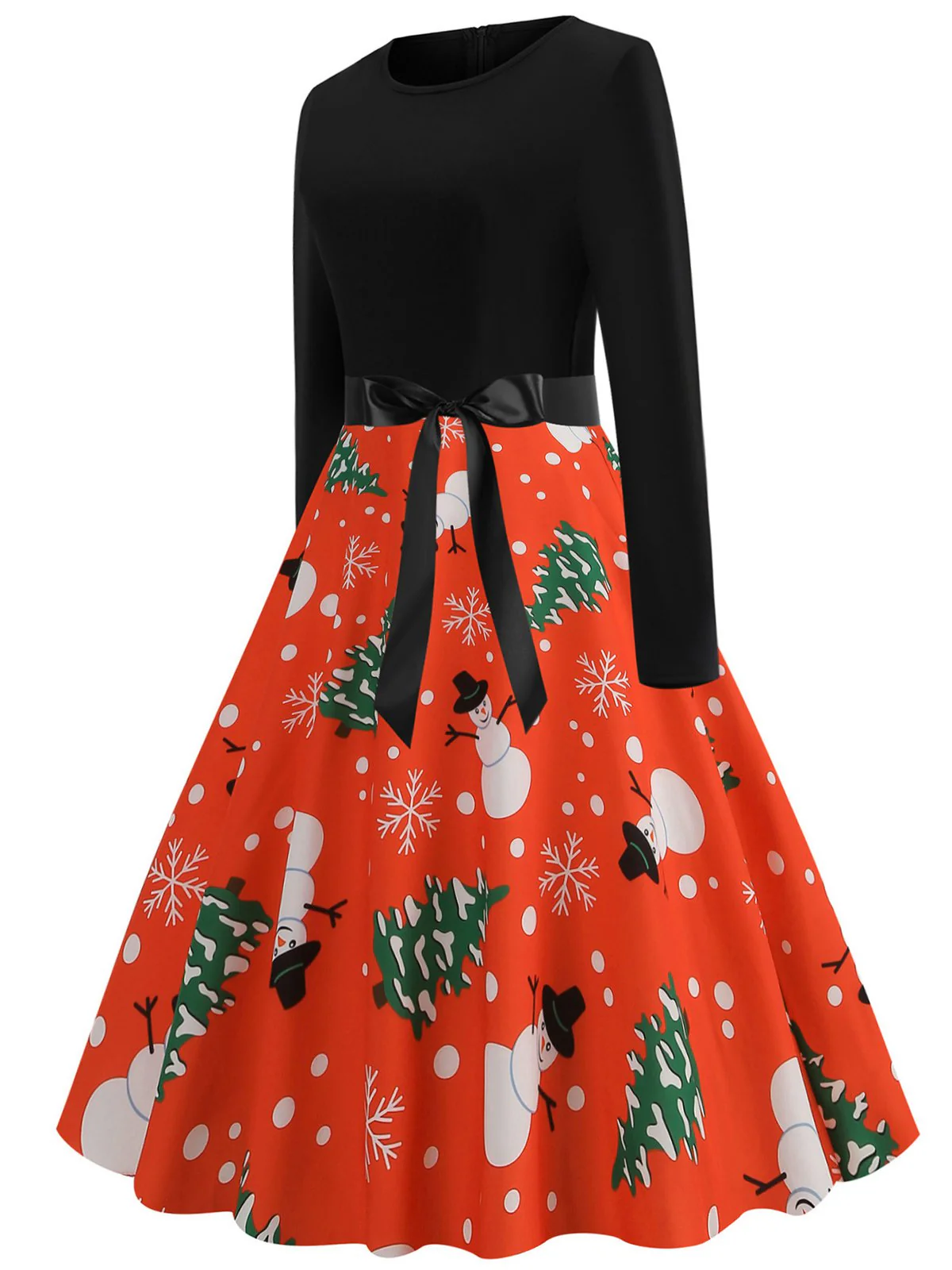 1950s Christmas Crew Neck Patchwork Swing Dress - Image 8