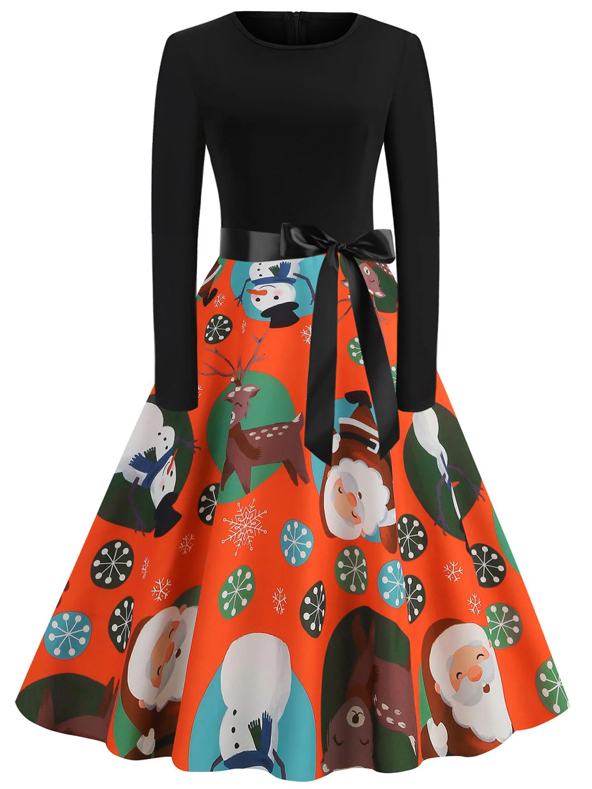 1950s Christmas Crew Neck Patchwork Swing Dress - Image 9