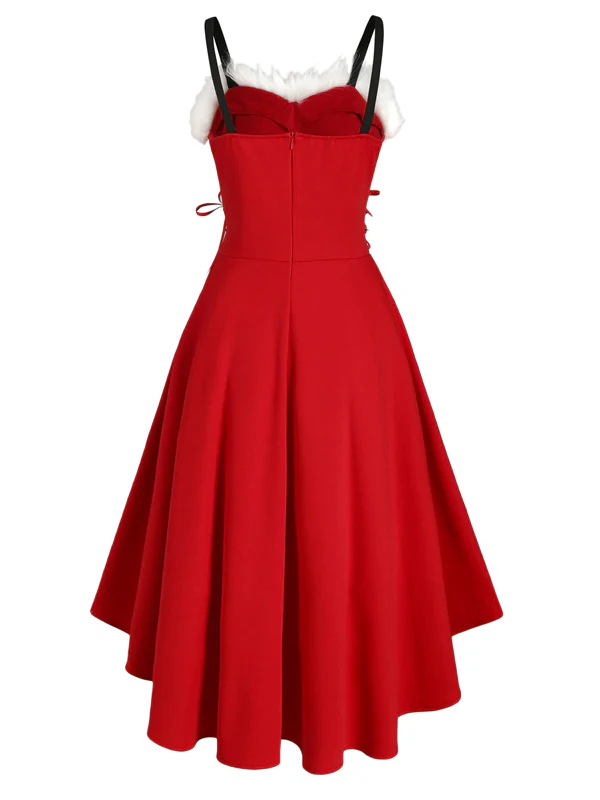 1950s Strap Furry Lace Up Dress - Image 3
