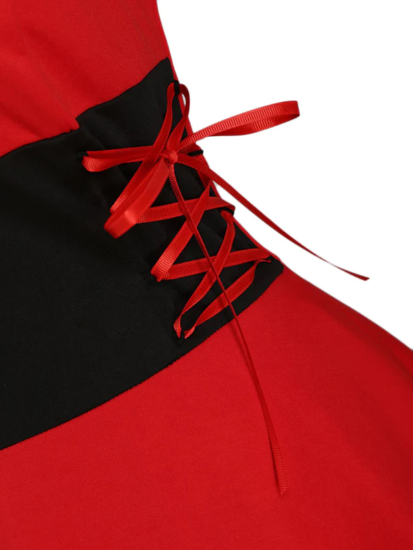 1950s Strap Furry Lace Up Dress - Image 4