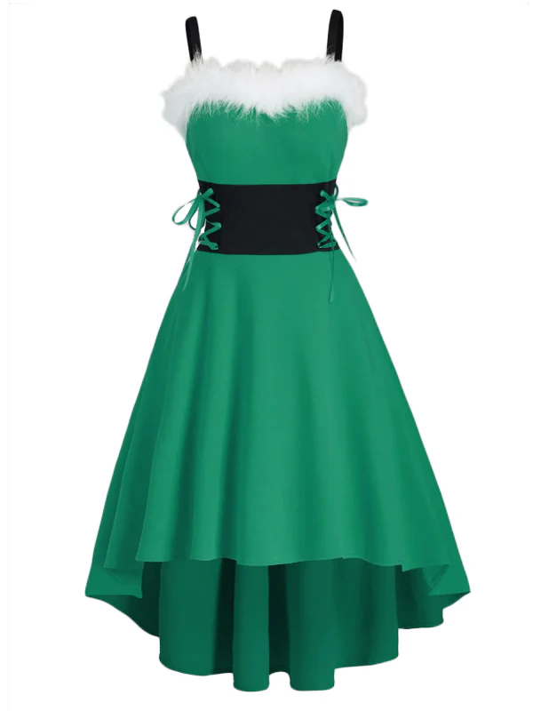 1950s Strap Furry Lace Up Dress - Image 6