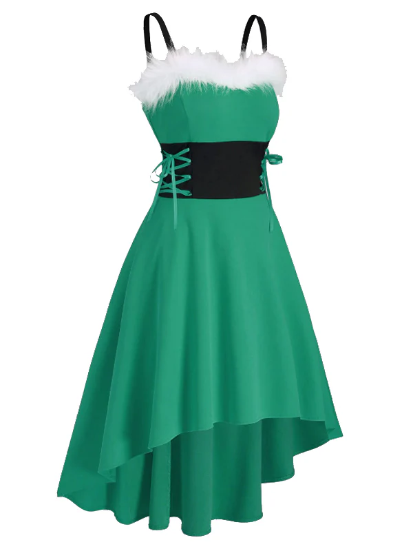 1950s Strap Furry Lace Up Dress - Image 7