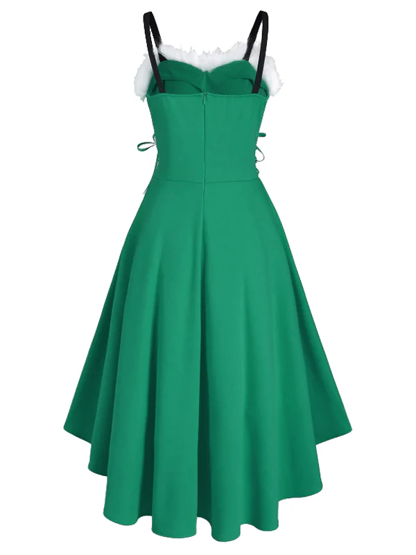 1950s Strap Furry Lace Up Dress - Image 8