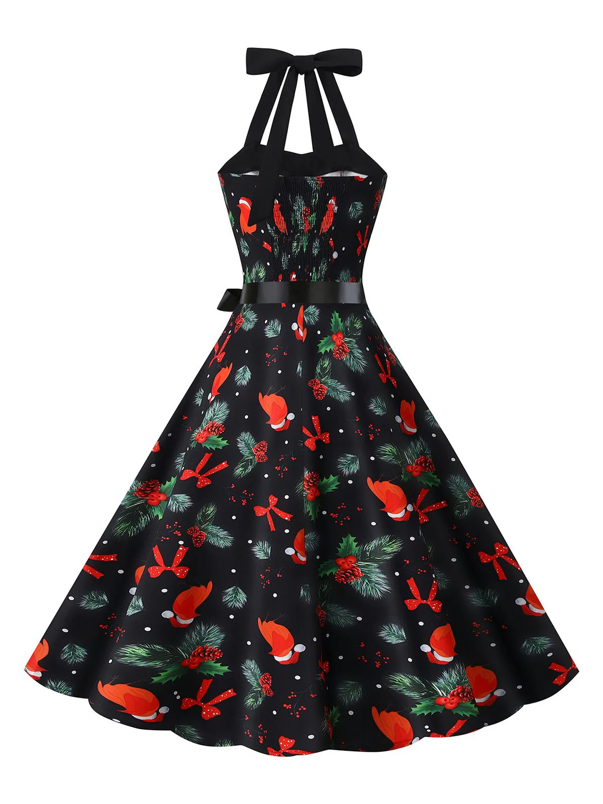 1950s Christmas Halter Belted Swing Dress - Image 10