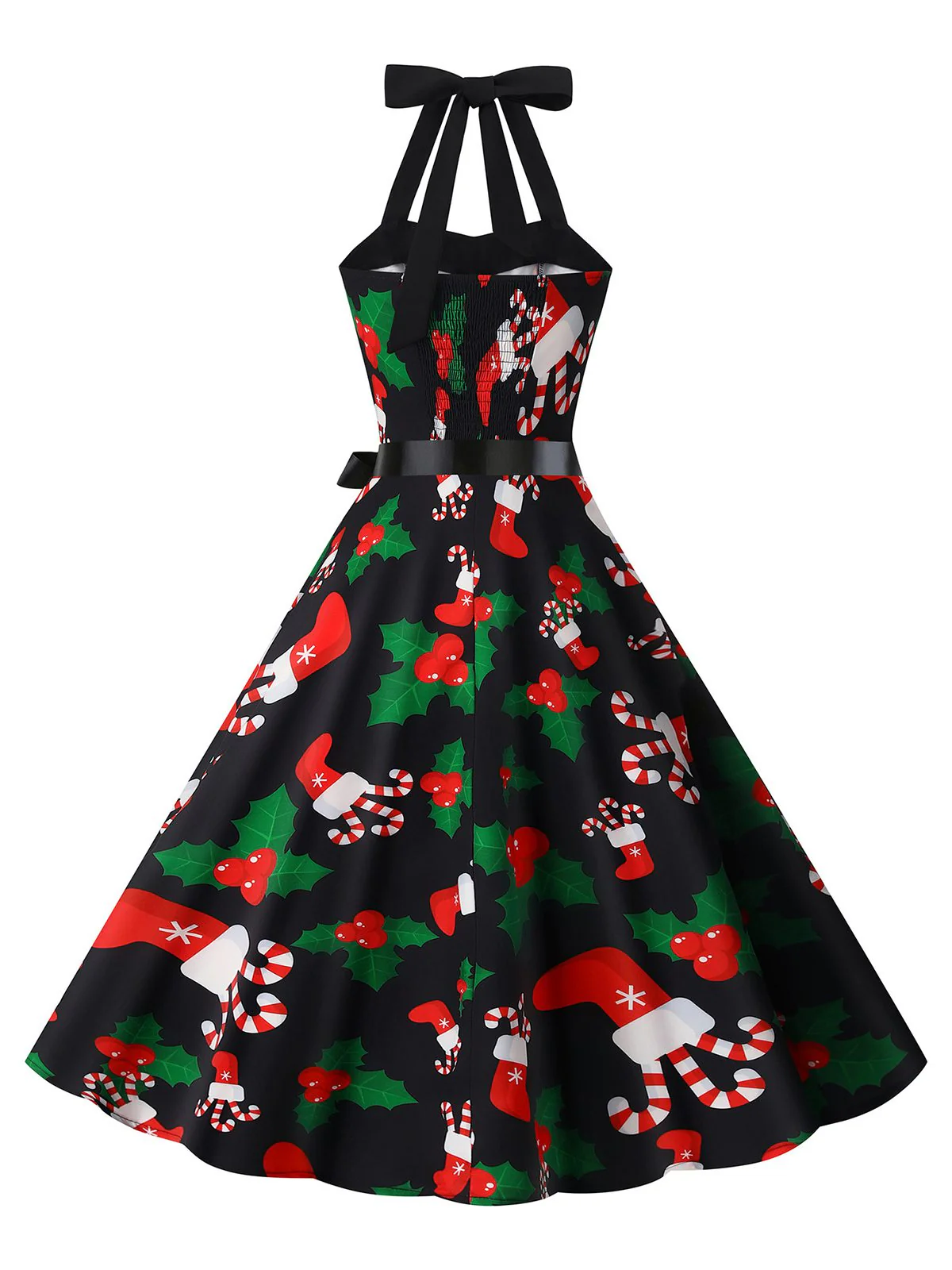1950s Christmas Halter Belted Swing Dress - Image 3